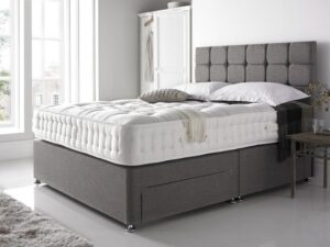 Grey Linen Divan Bed Set with Mattress and Storage