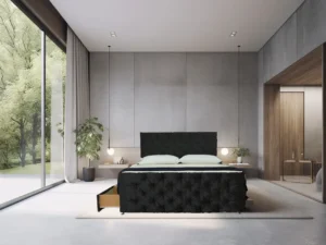 Harmony Haven Suede Black Divan Bed With Headboard and 4 drawers